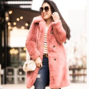 J.Crew Blush Rose Faux Fur Teddy Coat Size L Excellent Condition